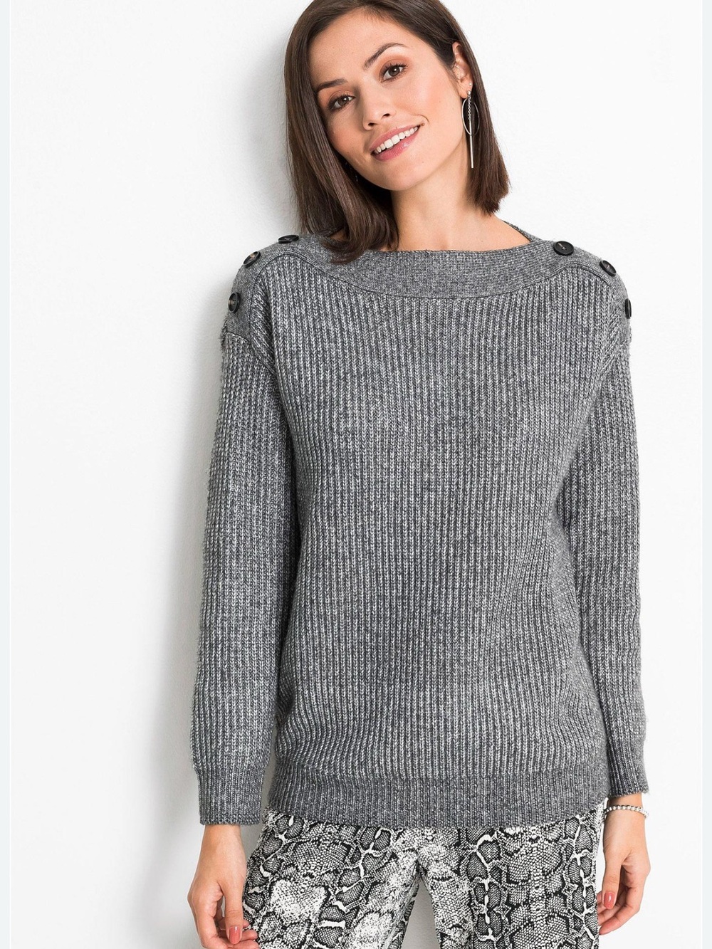 525 América Butrón-Shoulder Ribbed Knit Sweater - Gray 100% algodón size S NWOT